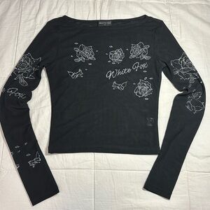 White fox gemstone long sleeve top mesh y2k
Size Women’s Medium